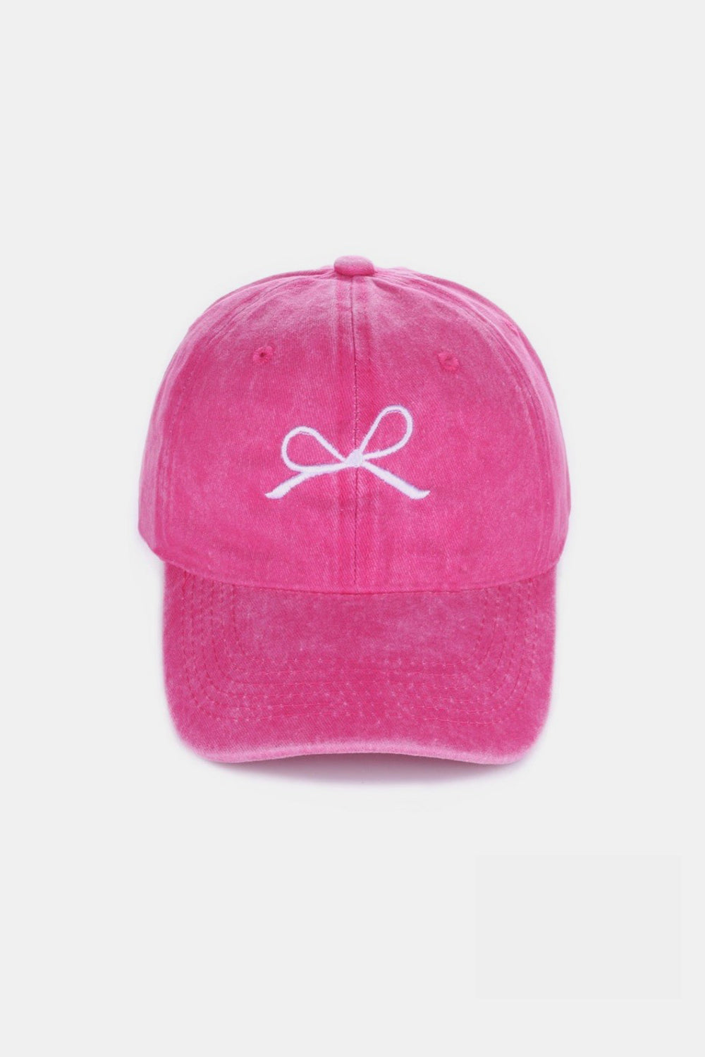 Bow Embroidered Washed Cotton Caps