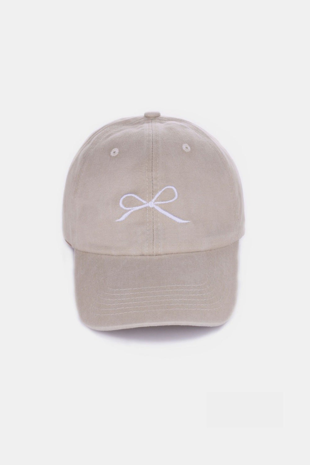 Bow Embroidered Washed Cotton Caps