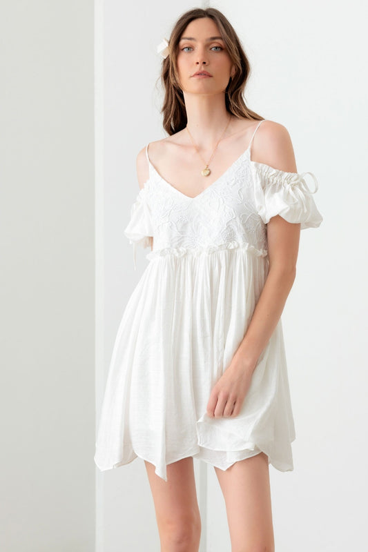 Embroidered Cold Shoulder Dress