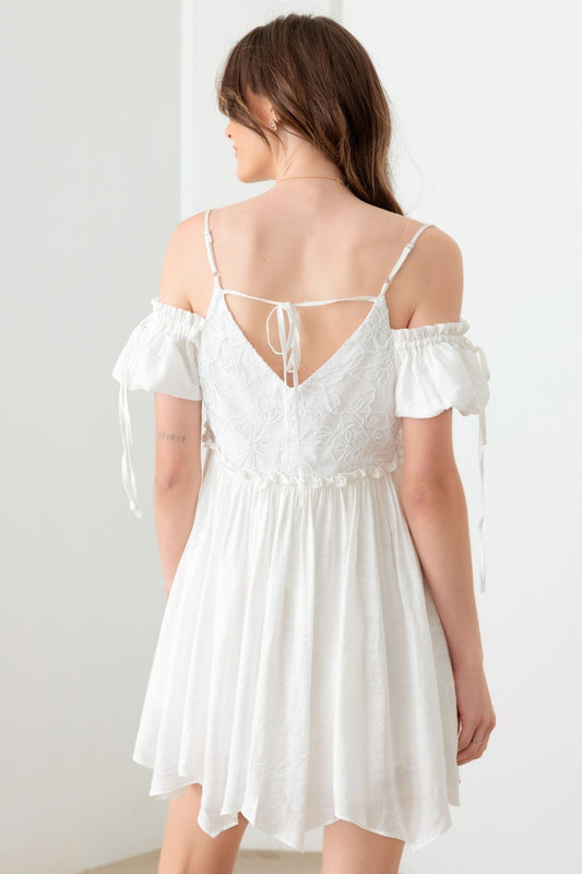 Embroidered Cold Shoulder Dress