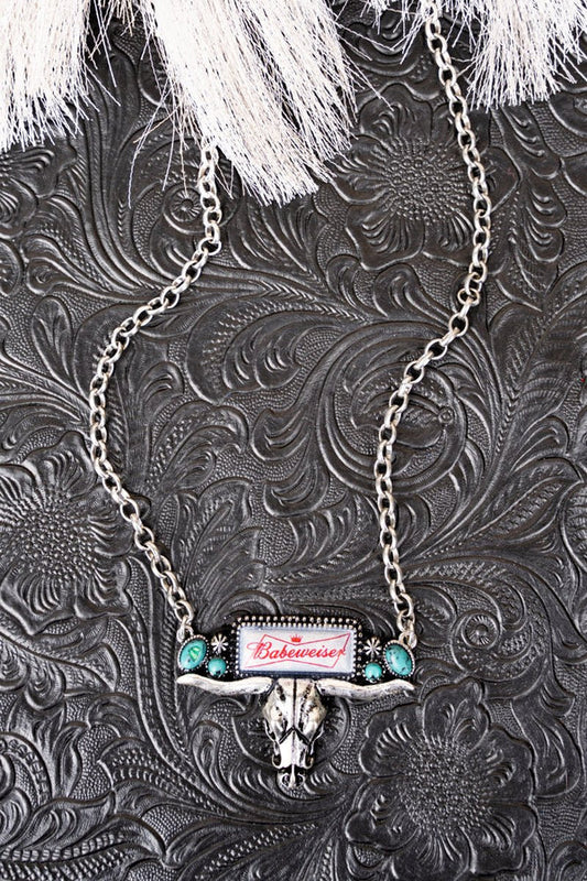 Turquoise Babeweiser Steer Head Necklace