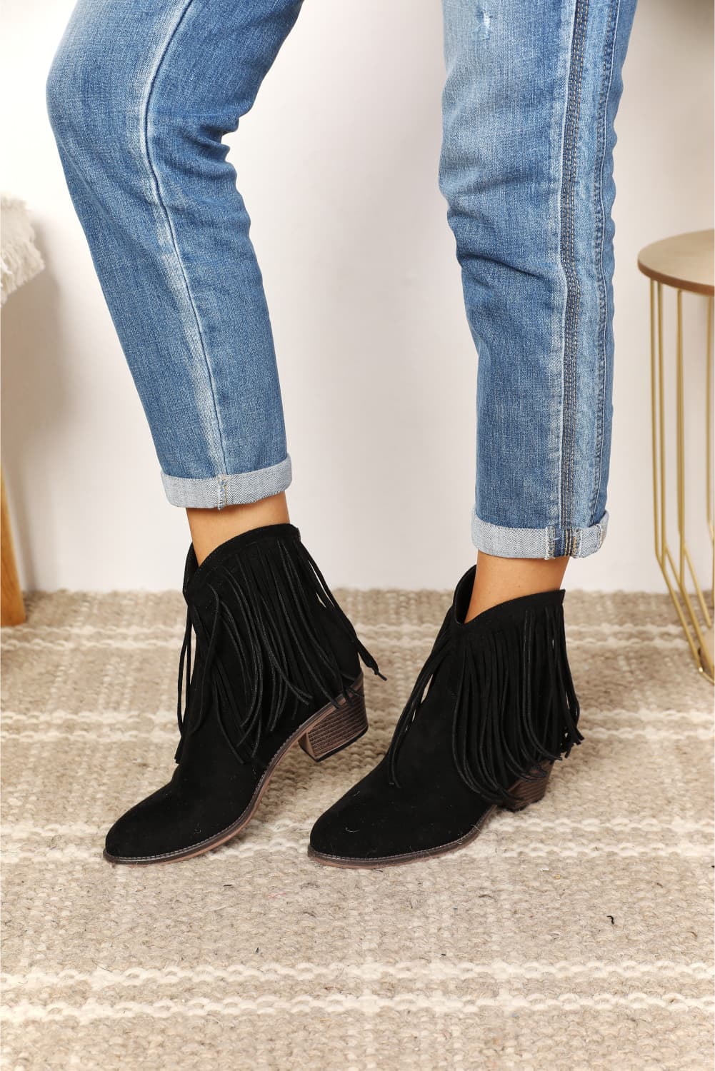 The Fringed Cowgirl Ankle Boots in Black