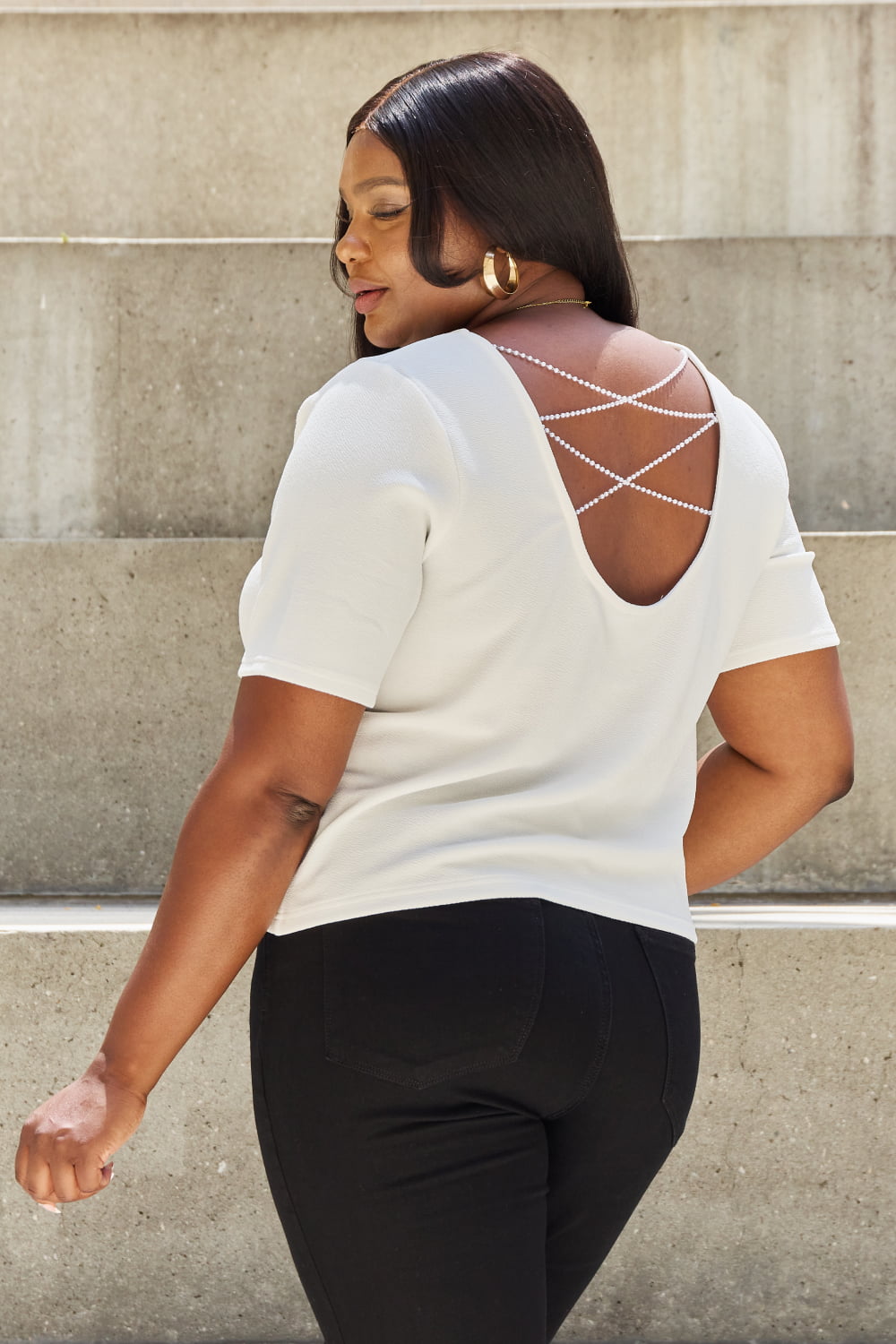 Pearly White Criss Cross Back Tee