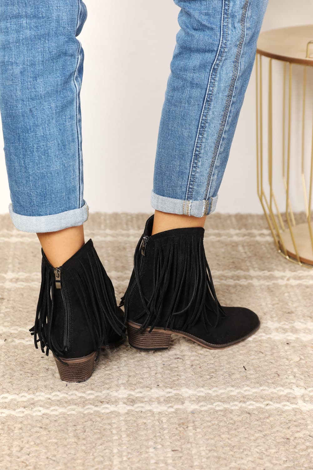 The Fringed Cowgirl Ankle Boots in Black