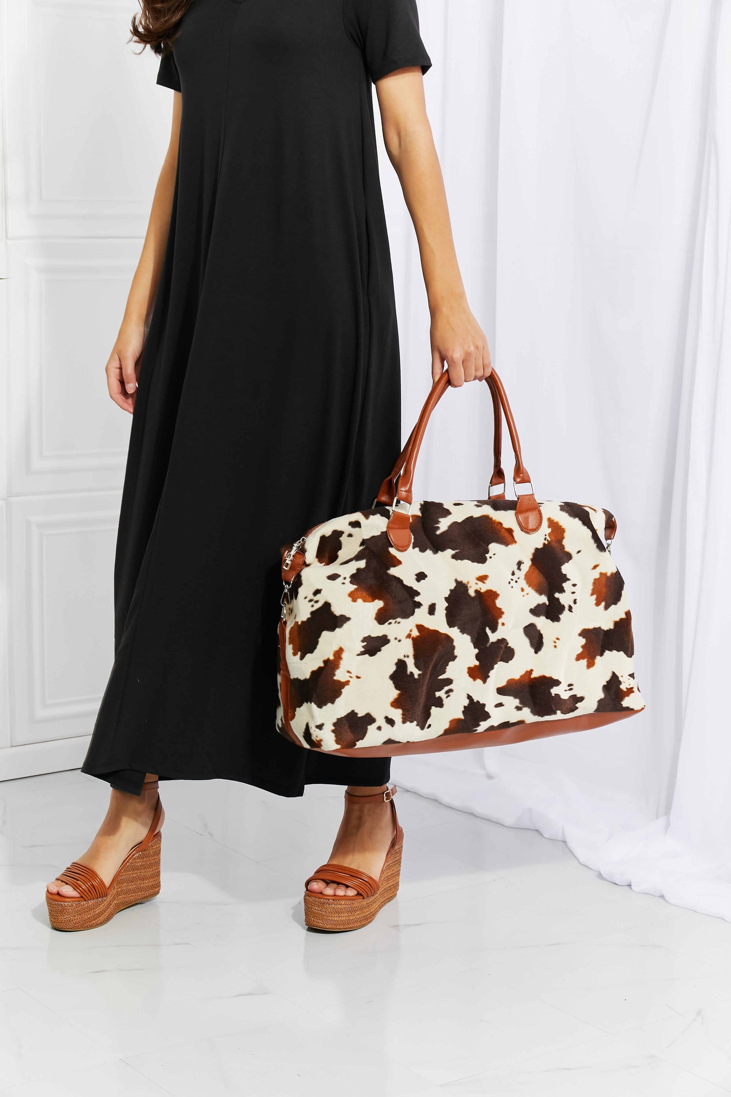 Cow Print Plush Weekender Bag