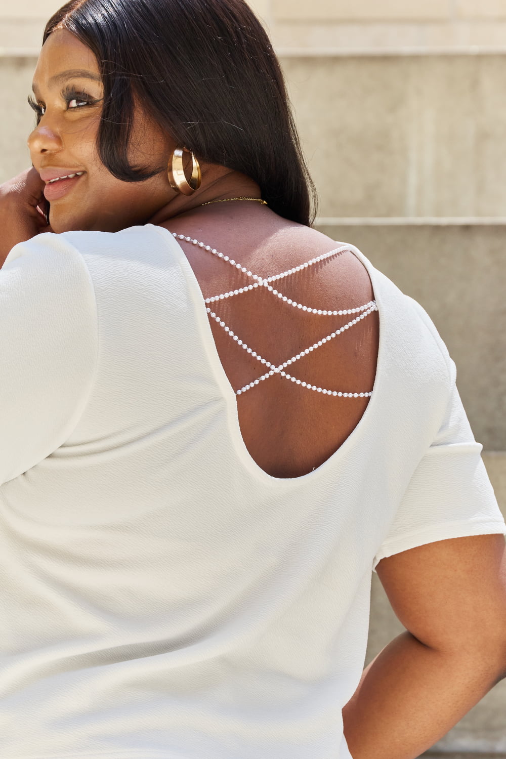 Pearly White Criss Cross Back Tee