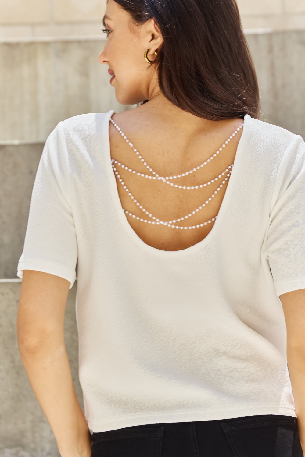 Pearly White Criss Cross Back Tee