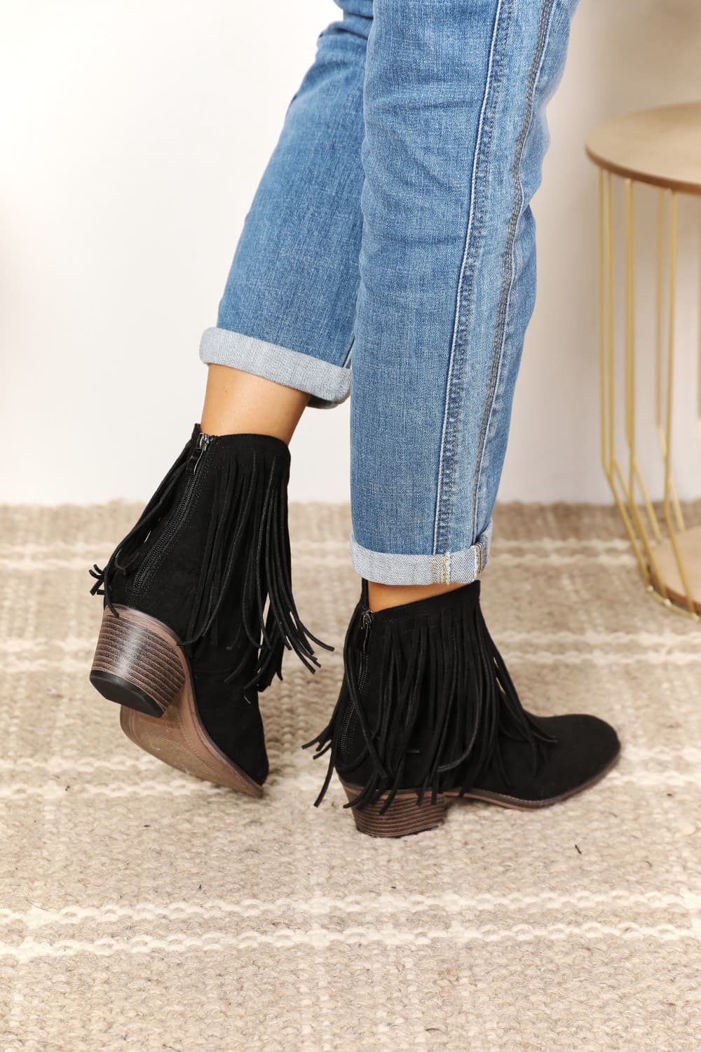 The Fringed Cowgirl Ankle Boots in Black