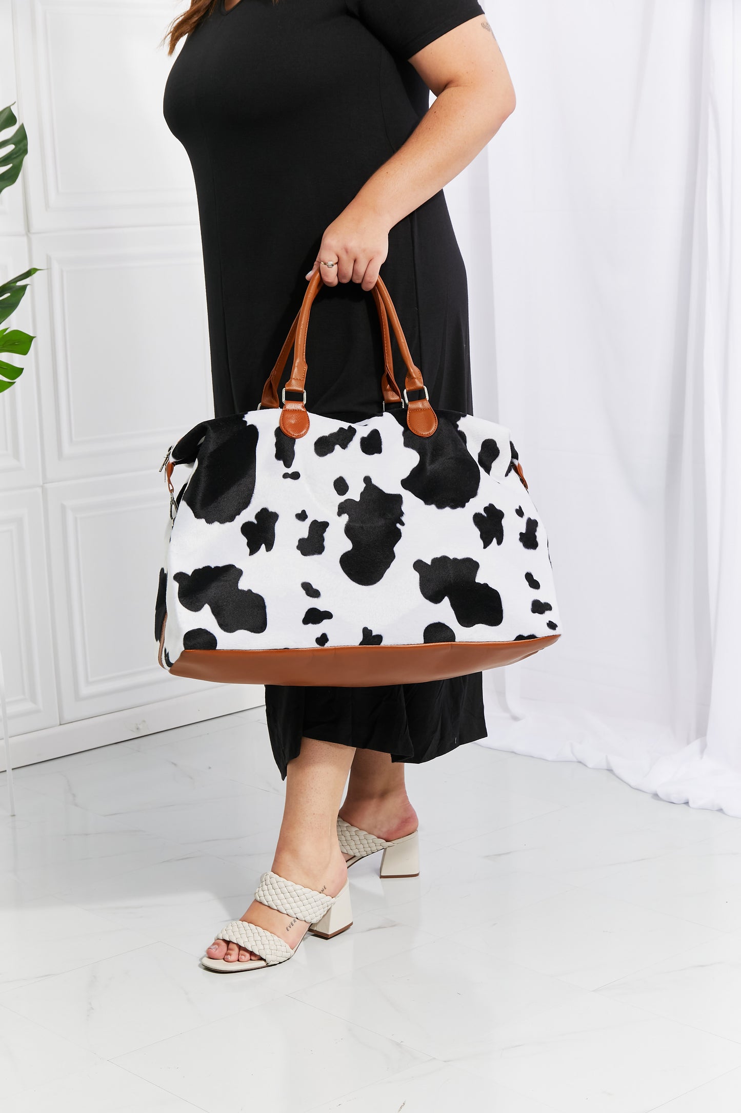 Cow Print Plush Weekender Bag