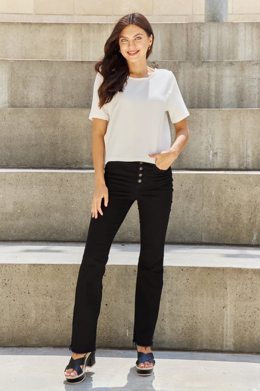 Pearly White Criss Cross Back Tee