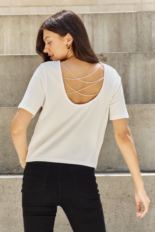 Pearly White Criss Cross Back Tee