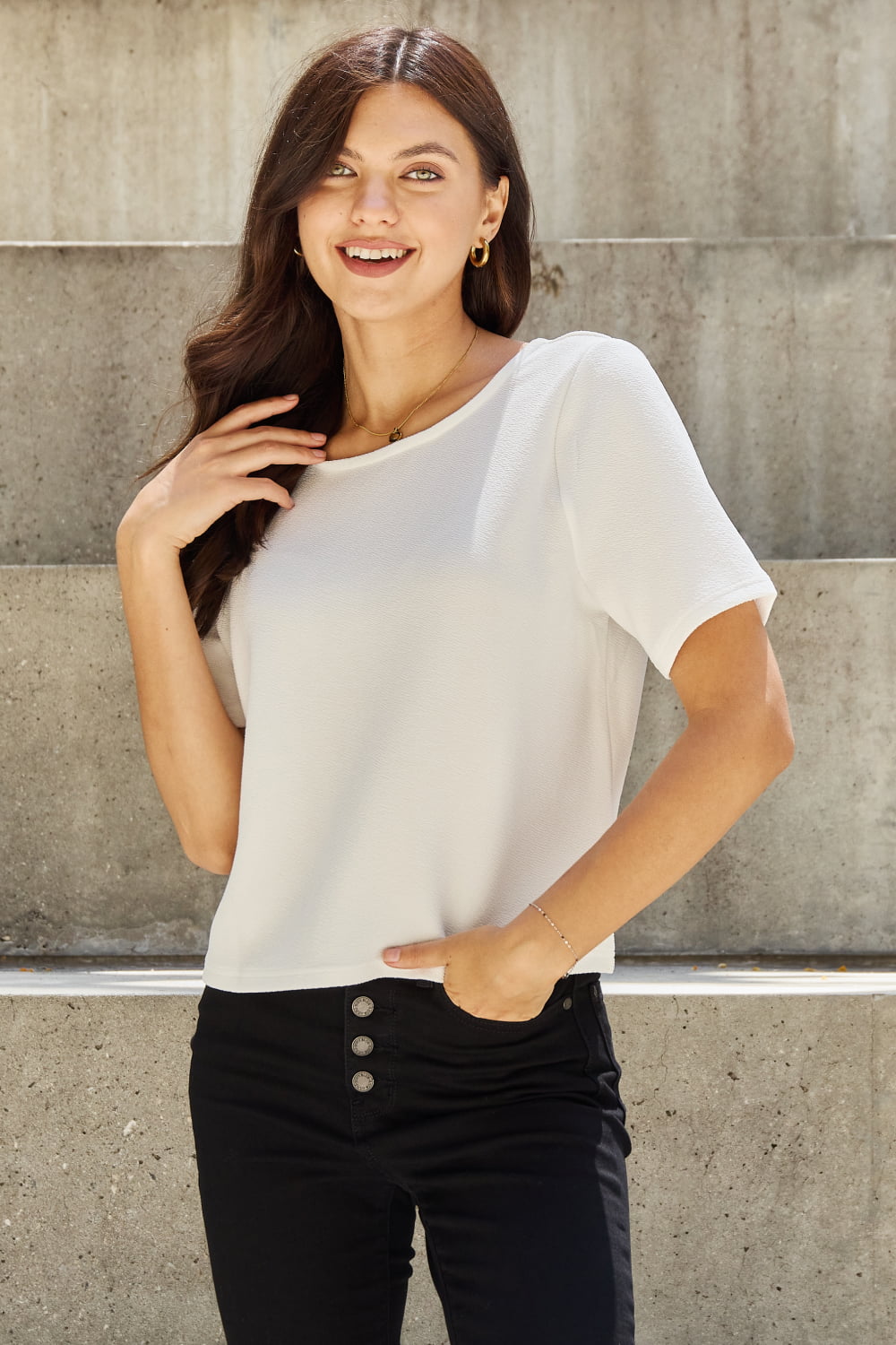 Pearly White Criss Cross Back Tee