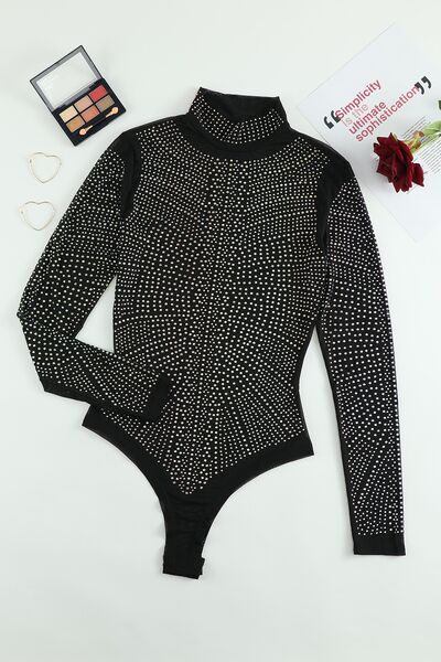 Rhinestone Mock Neck Bodysuit