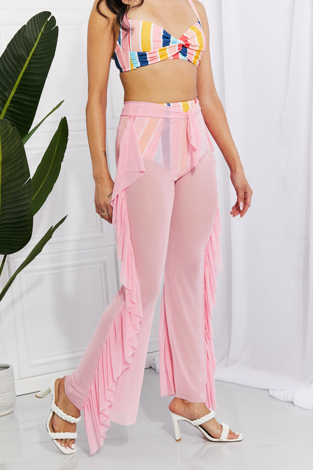 Take Me To The Beach Mesh Ruffle Cover-Up Pants