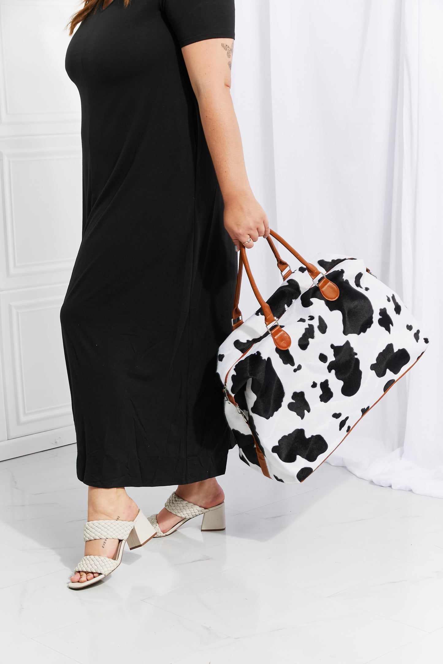 Cow Print Plush Weekender Bag