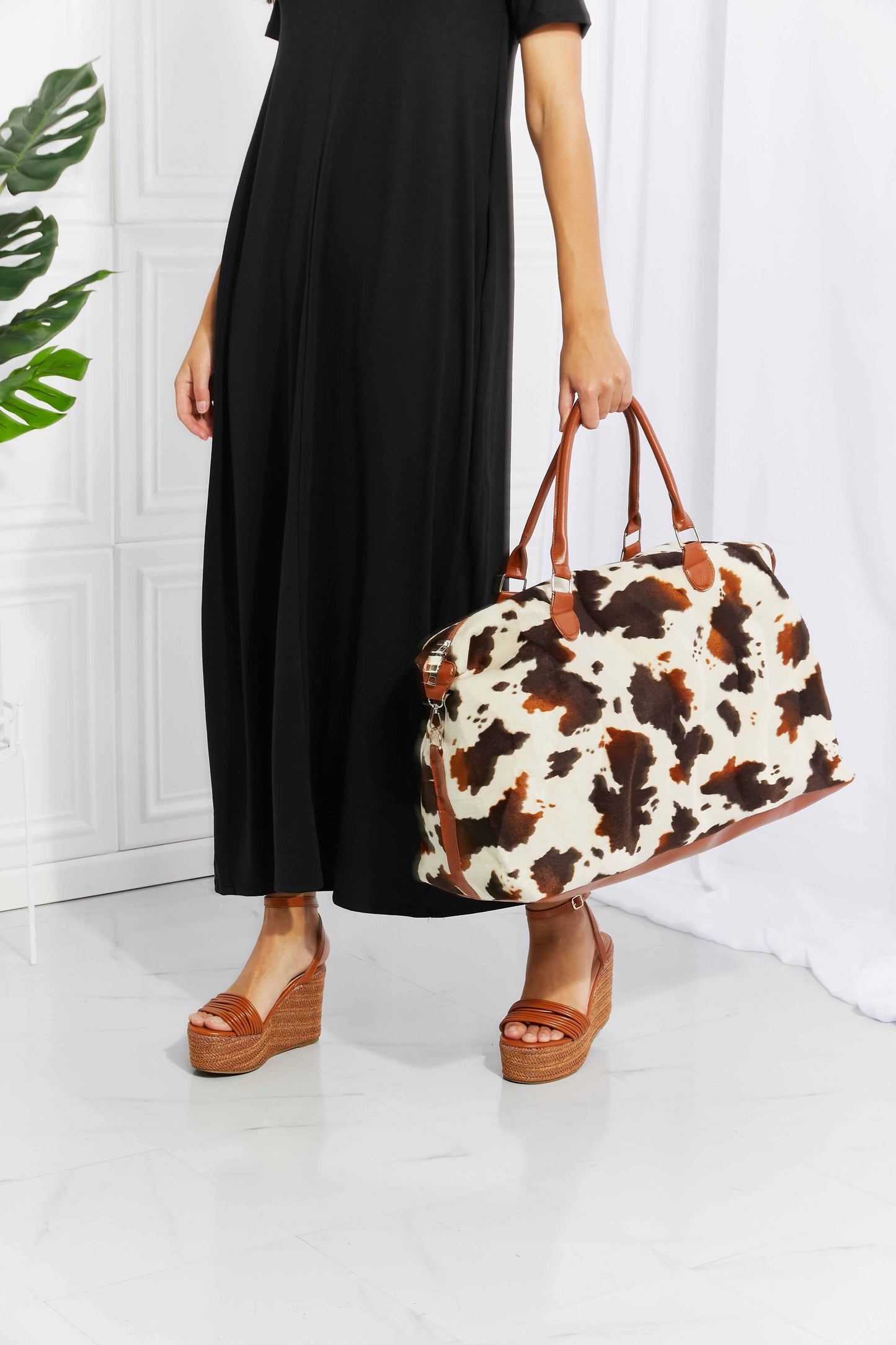 Cow Print Plush Weekender Bag