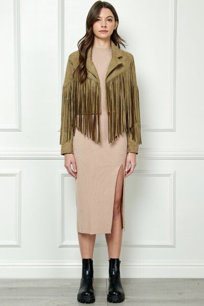 Suede Fringe Moto Jacket