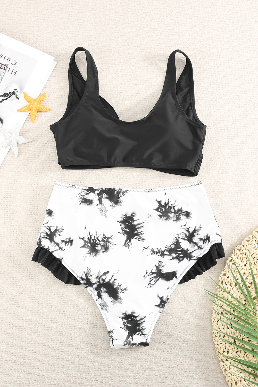 Two-Tone Frill Trim Two-Piece Swimsuit