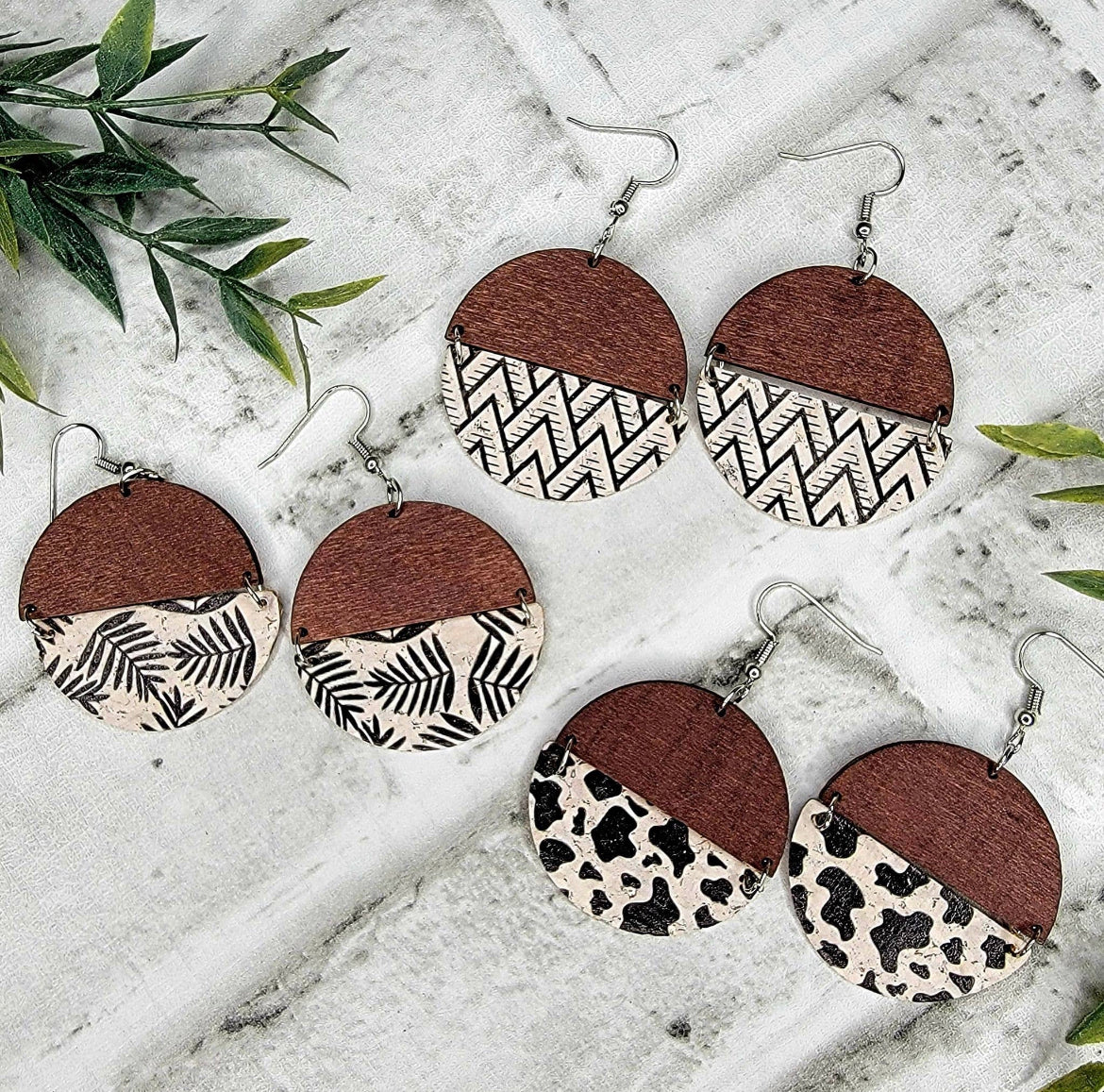 Wood & Printed Cork Earrings