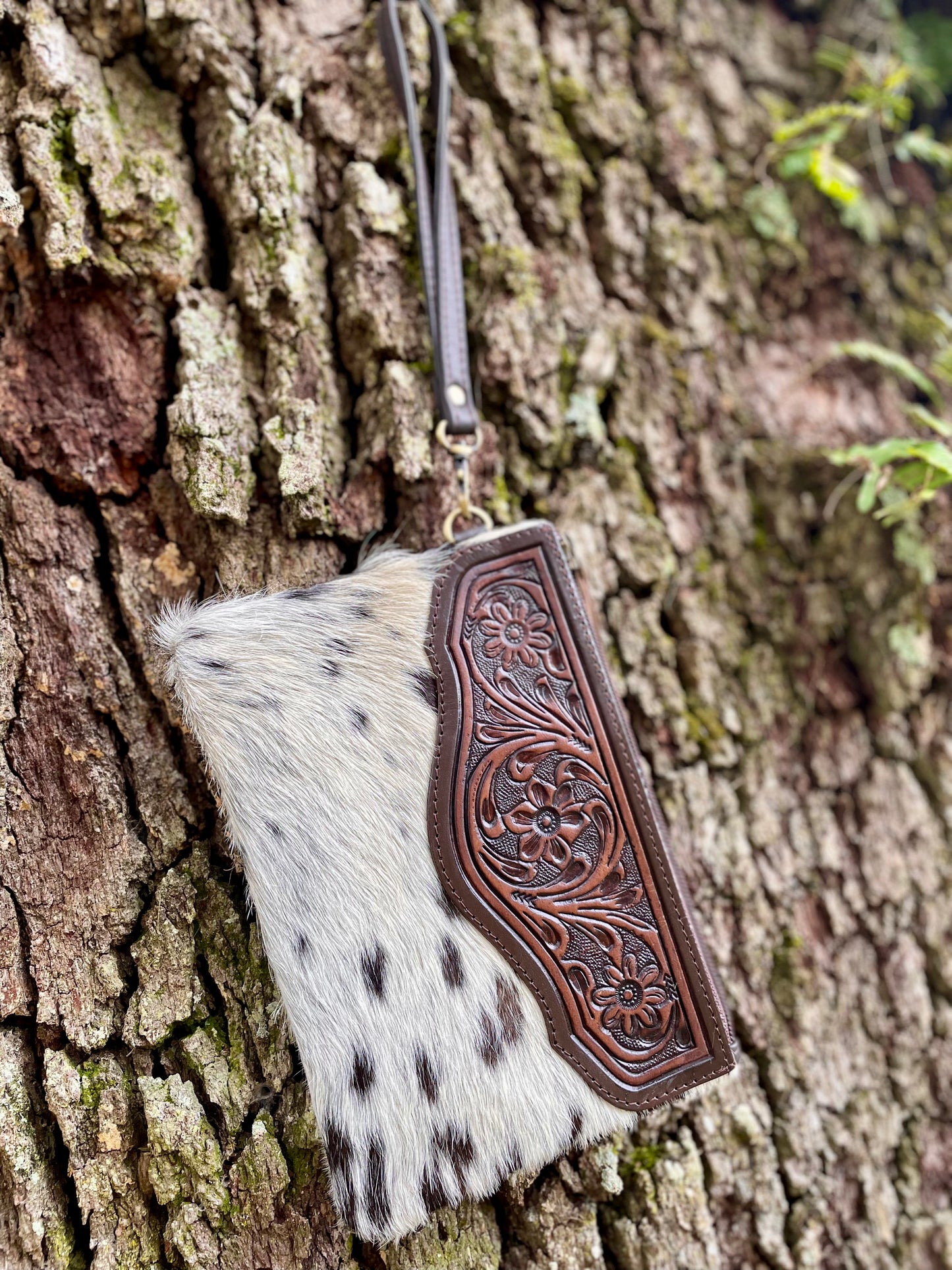 Tooled Hair-On-Hide Wristlet