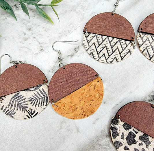 Wood & Printed Cork Earrings