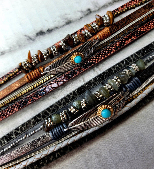 Feather & Turquoise Stacked Bracelets
